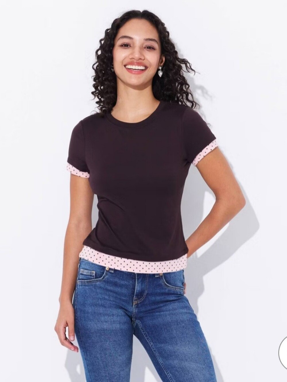 Brand New Brown And Pink Polka Dot Layered Tee